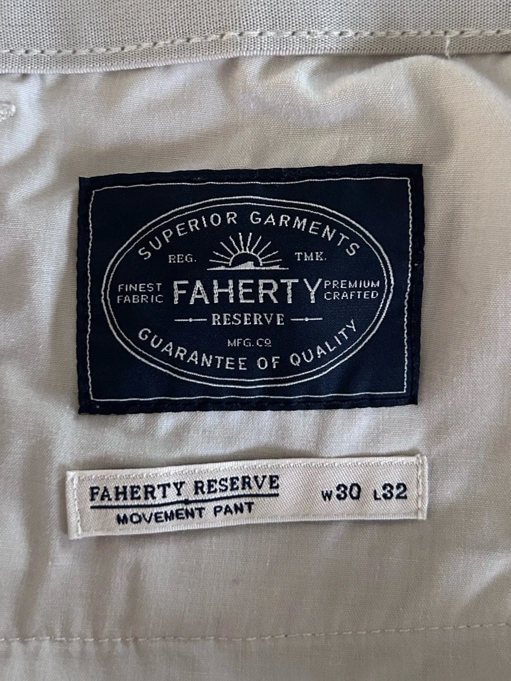 Faherty Reserve Movement Pant 30x32 Organic Cotton Stretch Performance Chino